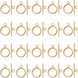 SUNNYCLUE 1 Box 30 Sets Real 18K Gold Plated Clasps Stainless Steel Toggle Clasp T-Bar O-Ring Links Closures Round Metal OT Clasp for Jewelry Making Clasps Connectors DIY Crafts Necklace Bracelet