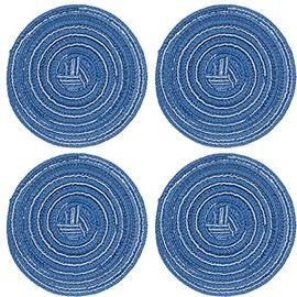 SCF2017 Set of 4 Round Woven Cotton Yarn Coasters for Drink Cup Mats 11cm Small Cute Placemats(Blue)