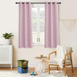 NICETOWN Baby Pink Curtains for Girls Bedroom Kids Room, Star Cutout Window Nursery Curtain 63 inches Length Room Darkening Grommet Top for Loft Playroom, 1 Panel, 34" Wide x 63" Long