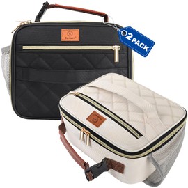 Genteen 2 paquetes de loncheras para hombres, mujeres, adultos y niños, lonchera aislada reutilizable, cierre de cierre y asa de hebilla, enfriador portátil para trabajo, escuela, viajes (negro +