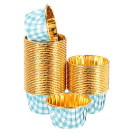 sourcing map 100 Pcs Single-Sided Aluminum Foil Cupcake Liners, Greaseproof Muffins Baking Cupcakes for Wedding Birthday Party Decoration, Blue (Round-Grid)