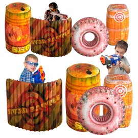 Skywin Inflatable Obstacles, Inflatable Battle Bunkers, 8 Pieces Inflatable Battle Obstacle, Bunker Set Play Combat Obstacles and Laser Tag Obstacles (8 Pcs Orange)
