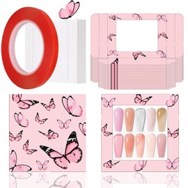 35 Pcs Empty Press on Nails Packaging Box Set 35 Pcs White Background Papers and 1 Double Sided Tape, Empty Nail Package Box Set for Press on Nail Business (Pink)…