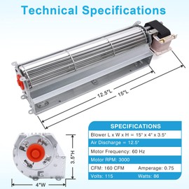 Hipoilk GA3700 GA3700T GA3750 GA3750A GA3650 Fireplace Fan Blower for Desa BK BKT, FMI, Vanguard, Comfort Glow, Comfort Flame Vexar & Astria Gas Fireplaces