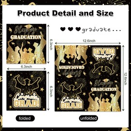 Graduation Paper Napkin, 80PCS Graduation Napkins Disposable Luncheon, Black & Gold Star Party Supplies Birthday Decorations, Grad Dinner Paper Napkins for Congrats Grad Party Decorations Supplies