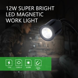 Xapolu LED Magnetic Gooseneck Light, 12W 6500K 1200LM 110V Magnetic Flexible Light, Flexible Gooseneck with Strong Magnetic Base for Work Bench, Lathe Milling, Drill Press, Industrial Lighting
