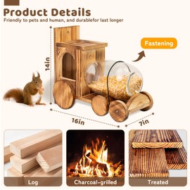 Squirrel Feeder, Wood Backyard Gallon Jar Squirrel Feeders for Outside Winter, Durable Squrrill House Box Easy to Fill with Removable Front Panel, Wooden Chipmunk Feeder for Corn, Peanuts and Seeds