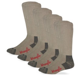 Wrangler Riggs Men's Non-Binding Boot Work Cotton Cushion Smooth Toe Socks 4 Pair Pack, Khaki, Large