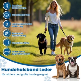 Leather Dog Collar, 5 cm Leather Wide Dog Collars, Adjustable Dog Collars with Metal Buckle, Dog Collar Wide for Large and Medium Dog Breeds (Black, L)