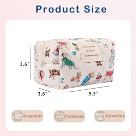 RSRSLEII Mini Size Quilted Cotton Makeup bag Cute Animal Cosmetic bag,Cotton Aesthetic Makeup Bag Large Capacity Travel Toiletry Bag for Women and Girls(Mini Puppy)