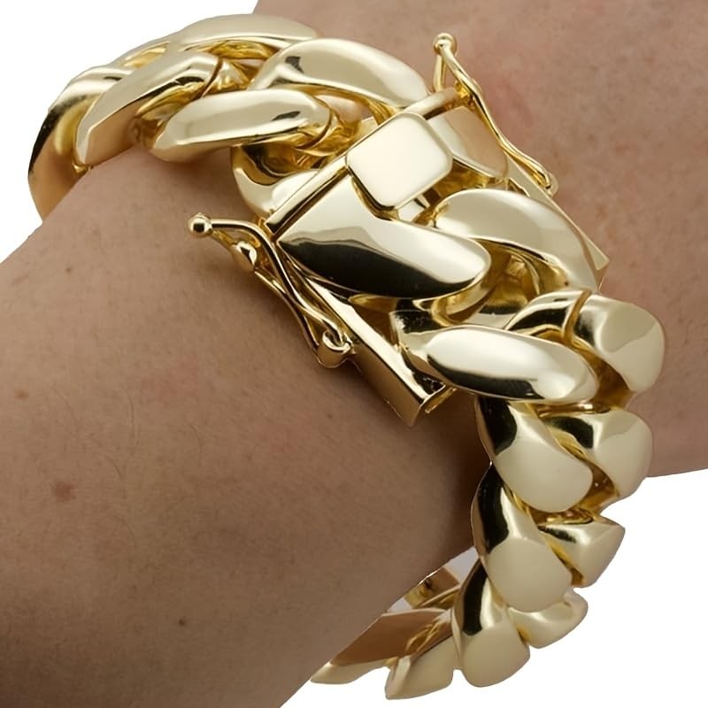putouzip Chunky 18K Gold Plated Stainless Steel 22MM Big Cuban