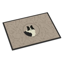 Caroline's Treasures CK2169MAT Border Collie in The Kitchen Doormat 18x27 Front Door Mat Indoor Outdoor Rugs for Entryway, Non Slip Washable Low Pile, 18H X 27W