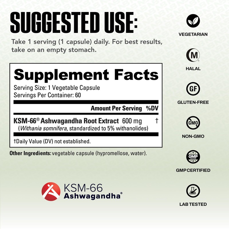NutraBio Ashwagandha KSM-66 | Ashwagandha Herbal Supplement for Stress, Mood,