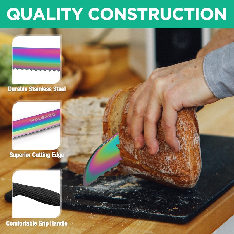 HAUSHOF Kitchen Knife Set, 5 PCS Rainbow Knife Sets with