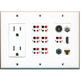 RiteAV - (3 Gang 15A Power Outlet HDMI Coax Cat6 RCA Blue 7 Speaker Toslink Wall Plate