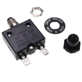 RKURCK 30A Manual Reset Thermal Circuit Breaker, 125-250V AC 50V DC, L1 Series, Push-Button, Black Cap, 30Amp, Widely Used in Household Appliances and Power Supplies