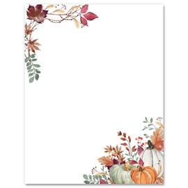 Generic AnyDesign 60 Sheets Fall Stationery Letterhead Paper Autumn Leaves Pumpkin Letter Paper Rustic Greeting Note Paper for Thanksgiving Invitation Office Printing, 8.5 x 11 Inch