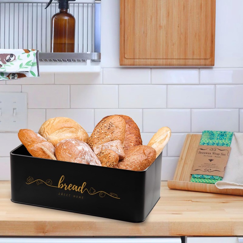 Holismo Bread Box with Bamboo Cutting Board Lid, Metal Bread