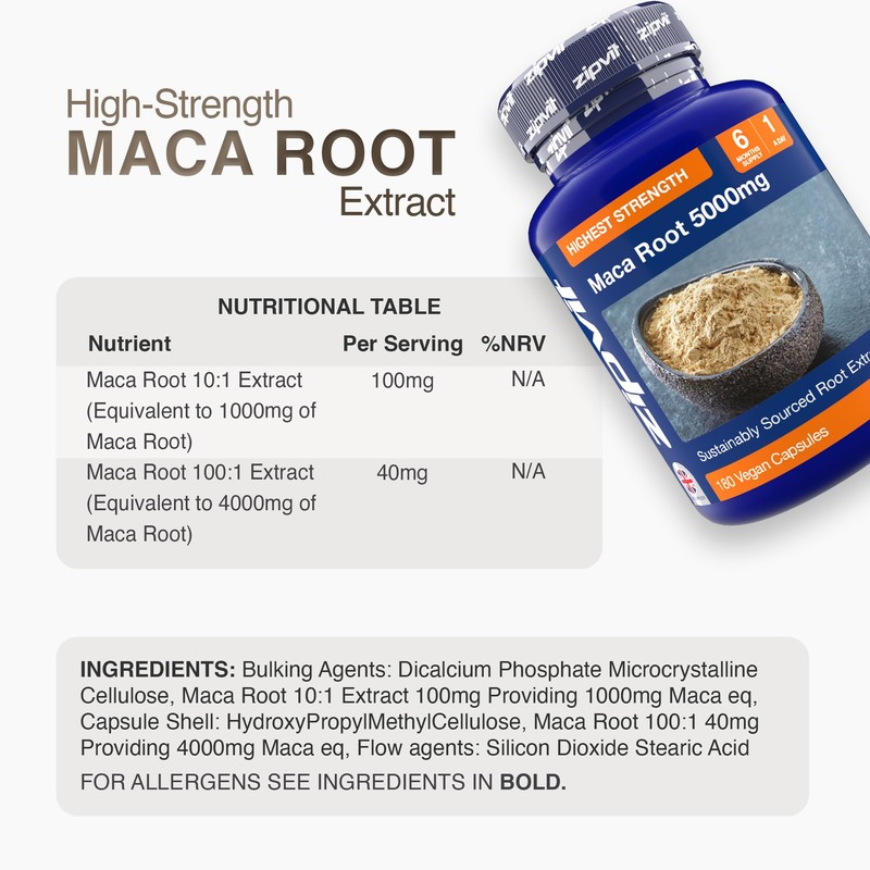 Zipvit Maca Root Capsules 5000mg, Black Maca and Yellow Maca