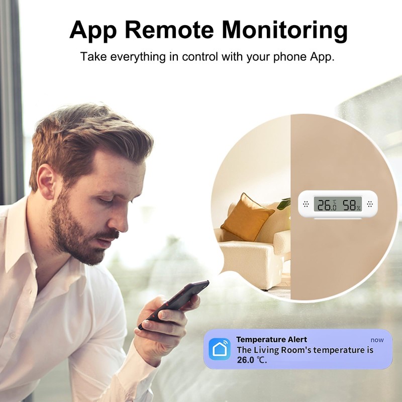 Smart Digital Thermometer Hygrometer, WiFi Indoor Temperature and Humidity Sensor