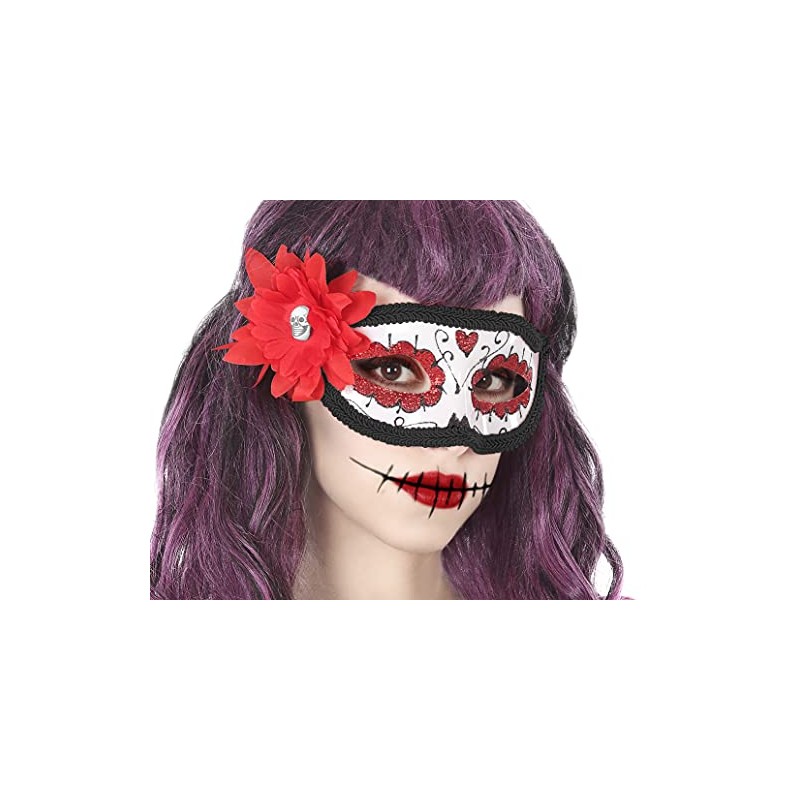 Generique Day of the Dead Eye Mask with Red Flower