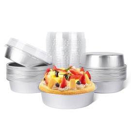 Beasea - Mini latas para tartas con tapas, paquete de 20 unidades de 4 pulgadas, 8 onzas, desechables para crema, Brulee Ramekins, color plata, mini pequeñas de papel de aluminio, moldes para hornear