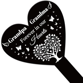 GLOBLELAND Heart Shaped Tree Grandparents Garden Stake Memorial Remembrance Plaque Stake for Cemetery Butterfly Acrylic Grave Stake Waterproof Sympathy Garden Stake for Yard Grave Cemetery