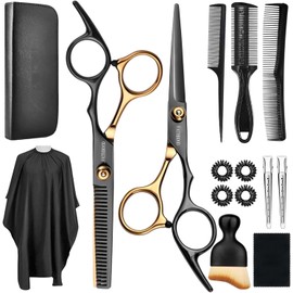 Hair Scissors Set, 15 Pieces Hairdressing Scissors Set, Professional 6.7 Inch Hair Cutting Scissors, 440C Delsteel Hair Cutting Set for Women, Men, Children, Family Hairdressing Salon