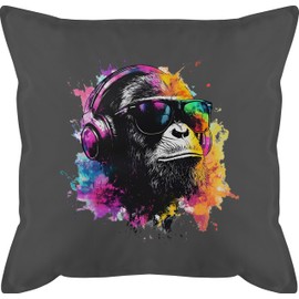 Shirtracer Cushion 50 x 50 cm - DJ Monkey Cool Monkey Gift Festival I Cool Music Gifts Gaming I DJ Gift Monkey - 50 x 50 cm - Grey - Musician Music Pillow
