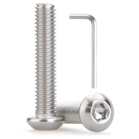 M8 x 35mm 6 Pcs Button Head Socket Cap Screws, 304 Stainless Steel (18-8), Fully Threaded, Bright Finish, Allen Hex Drive, Includes Hex Wrench, for Furniture, DIY, 3D Printing