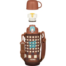 Thermos FJJ-800WF BWC Vacuum Insulated 2-Way Bottle, 0.8L/0.83L Brown Check
