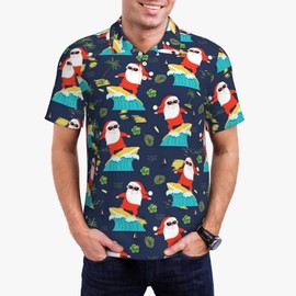 Mens Christmas Santa Beach Funny Matching Couples Golf Shirts Short Sleeve Polo Shirts Moisture Wicking Unisex Hawaiian Outfits Large