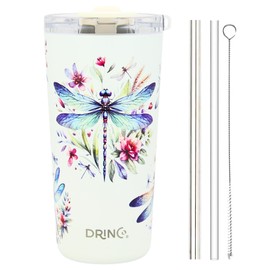 Drinco - 20 oz Stainless Steel Tumbler | Double Walled Vacuum Insulated Mug With Lid, 2 Straws, For Hot & Cold Drinks (20oz Dragonfly)