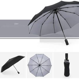 Windproof Travel Umbrellas for Rain - Lightweight, Strong, Compact with & Easy Auto Open/Close Button for Single Hand Use - Double Vented Canopy for Men & Women Umbrella, large portable umbrella,black umbrella (Gray)