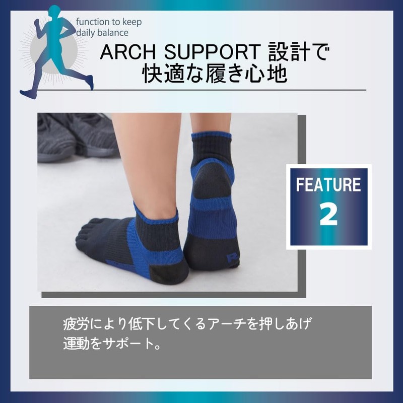 Gunze Socks, Active Style, Taping, Arch Support, 5-Toe, Short Length,