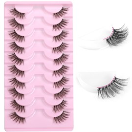 FANXITON Half Lashes with Clear Band Corner Lashes 15MM Natural Look 3D False Eyelashes Wispy Soft Cat Eye Fluffy Crul Accent Lashes Sets Pairs Pack