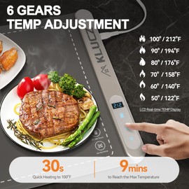 KLUCZ Electric Food Warming Mat Graphene Quickly Heating, 6 Adjustable Temperature and 6H Timer Function Warming Trays for Buffets Parties, Foldable Silicone Food Warmer (Gray- Large)