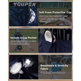 Youper Youth Elite Boxer Briefs w/Soft Athletic Cup, Boys Stretch Boxer Jock for Baseball & Football (Navy Camo, Medium)