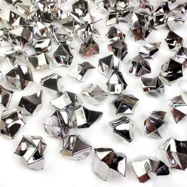 HappyFiller Silver Fake Ice Rocks Cubes Acrylic Gems Treasure Gemstones for Vase Fillers,Wedding Table Scatters,Crafts,Christmas Home Decorations,13 OZ