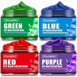 CMWGKBC 4 Colores Cera Temporal de Color de Cabello para Niños y Adolescentes, Cera de Color de Cabello Verde, Rojo, Azul, Morado, A prueba de manchas, Suave y fácil de usar, Nutritivo, 4 onzas
