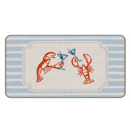 Coastal Beach Martini Lobster Door Mat, Summer Ocean Lobster Doormat Indoor Outdoor Entrance, Blue Striped Beach Welcome Mats for Front Door Porch Entryway, 17x30 Inch,B067-DMBK-TSQF