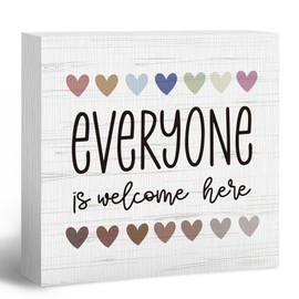 ANIANG Everyone is Welcome Classroom Decor, Diversity Decorations Wooden Box Sign, Counseling Therapy Office Desk Decor, Boho Wood Block Box Sign Plaque for Office Classroom Therapist Shelf Decor