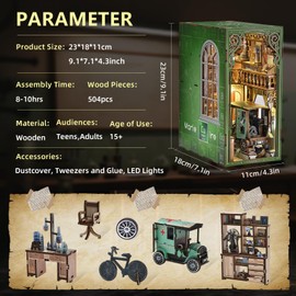 MiniCity DIY 3D Wooden Puzzle Book Nook Bookshelf Insert Decor with LED Light for Teens and Adults-The Radium Lady