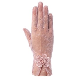 SUNTRADE Women Summer Non-slip Touchscreen Lace Gloves, UV Protection Glove for Driving Wedding Parties, Pink, One Size