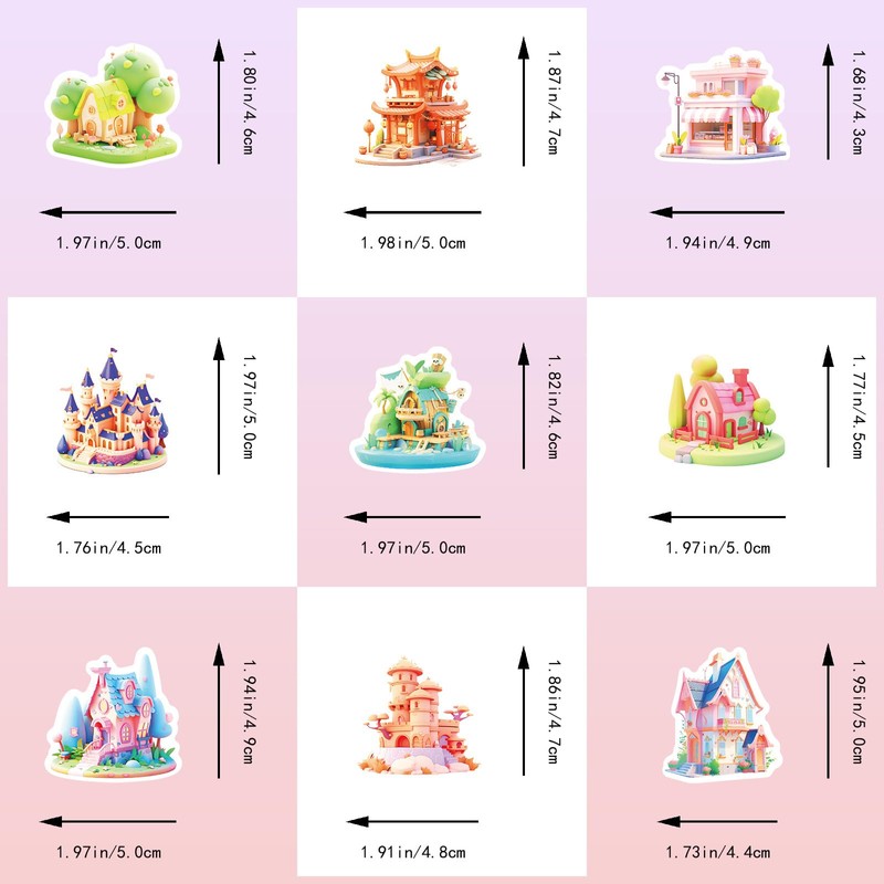 Mistree 50 Stickers House, Villa, Tree House, Castle, Funny Stickers,