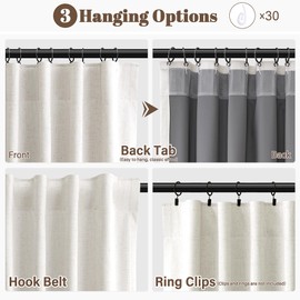 Cream Natural Linen Blackout Curtains 90 Inches Long 2 Panel Sets Textured Back Tab Hook Belt Beige Farmhouse Thermal Insulated Soundproof Privacy Curtain for Living Room Dining Room Nursery 52x90