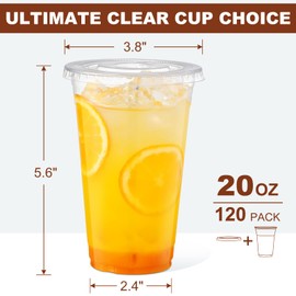 AOZITA AOZITA 120 Sets - 20 oz Clear Plastic Cups with Lids, Disposable Cups With Straw Slot Lids for Cold Drinks, Milkshake, Smoothie, Iced Coffee and TO-GO Drinkings