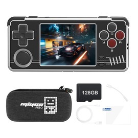 Miyoo A30 Handheld Game Console 2.8 inch Screen, Retro Video Games Consoles Portable Rechargeable Hand Held Classic System 128GB with Case (Black)
