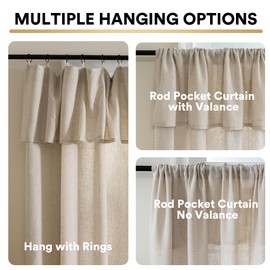 PrinceDeco Linen Semi Sheer Curtains for Living Room, 52x95 inch, Linen