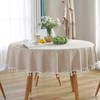 meioro Round Tablecloth Beige White Soft Plain Striped Linen Table